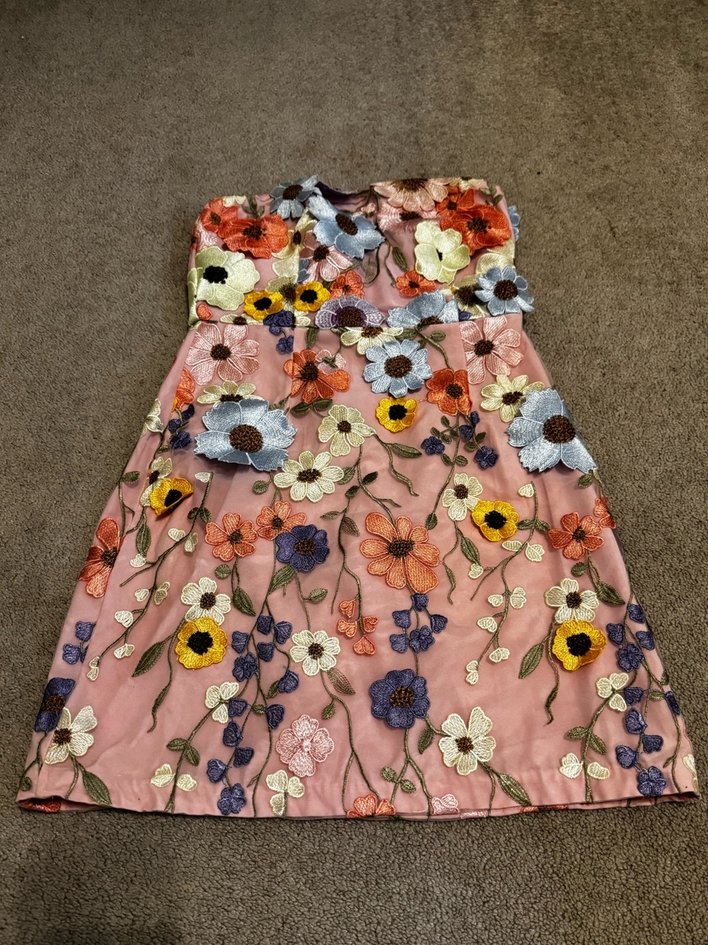 Floral Embroidered Pink Strapless Sundress